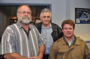 The Sand Creek band has written a song about the Storm of '62, which filmmaker Michael Oates has turned into a music video. Band members are (l-r) Lonnie Field, Dave Cotullas and Bob Hamel. Missing from the photo is John Kidd. Field was 13 years old growing up in Bowers Beach when the Storm of '62 hit. He saw houses floating in the marsh before he and his family evacuated. He said he remembers getting sick from taking a typhoid shot when he returned home. BY RON MACARTHUR