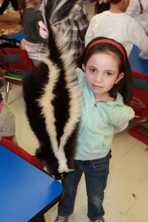 Leah Gaito, 6, proudly displays a skunk fur. BY MELISSA STEELE