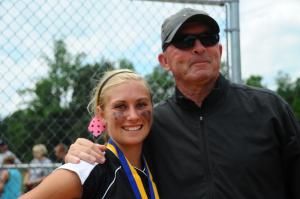 Melissa Joseph of Sussex Tech thanks Randy Johnson of Caravel for all his help over the years. True sportsmanship is shown on both sides. Melissa's sisters are Brittany and Lauren, both players on the 2007 state championship team. BY DAVE FREDERICK
