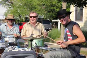Andy Shaw, Ed Shockley and Mike Shockley charge the air with snapping cadences on their snare drums.
