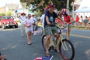 Rob Perciful rode his authentic Mardi Gras-beaded bicycle in the Doo-Dah Parade.