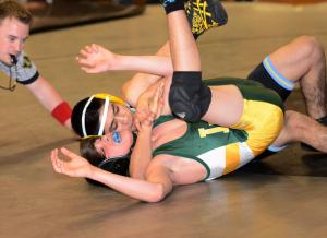 Cape's Emerson                   Fajardo grapples Indian River's Mitchell Bolton and scores a 15-0 tech fall at 5:55. BY DAN COOK