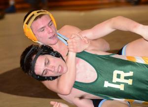 Cape's Sean Sheehan works for the pin over Indian River's Nathaniel Sappington at 4:47 of the 138- pound class. The Vikings went on to defeat Indian  River 57-18. BY DAN COOK