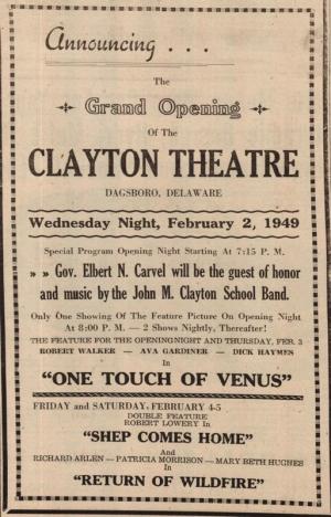 This newspaper clipping marks the opening of the theater in 1949. COURTESY JIM BOWDEN