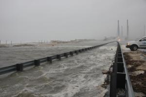This photograph gives a little better sense of how much water the Atlantic was pushing onto the oceanside lane of Route 1 just north of Indian River Inlet Bridge. BY DENNIS FORNEY