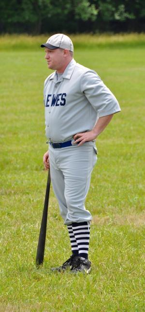 In a scene that reminds of yesteryear, Steve Scharf stands ready to bat. BY RON MACARTHUR