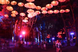 Umbrellas seem to float, creating an ethereal atmosphere at The Woodlands. BY DAREN CRISWELL