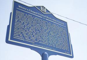 The historical marker for Whites Chapel. BY DENY HOWETH