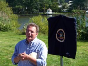DNREC Secretary David Small speaks in front of Silver Lake before the marker unveiling. BY RYAN MAVITY