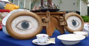 This decorative piece is a replica of an antique advertisement for an eye doctor. BY MADDY LAURIA