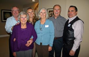 Josephine Hearne, second from left, poses for a photo with her children (l-r) Gary, Cindy, Sharon, Tom and Jeff during a party for her 90th birthday. Her sixth child, Doug, whom Jo plans to visit this month in Alabama, is not pictured. BY MADDY LAURIA