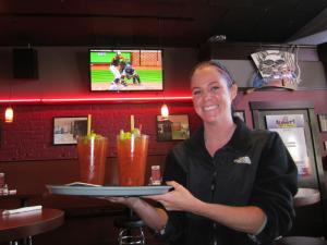 Haylee, at Bad Albert's Tap and Grill in the Ballard section of Seattle, served us Bloody Marys for breakfast while we were watching Nick Markakis waiting for a pitch from a Detroit righty.  We were watching a noon game in Baltimore which means it was 9 a.m. in Seattle.  Unusual and that made it even more fun!