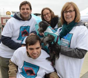 Team Dolly for Nanna Sue prepare for the walk, (l-r) Ralph, Chris, Lindsay, Linda Dambrosio and pup Dolly. BY DENY HOWETH
