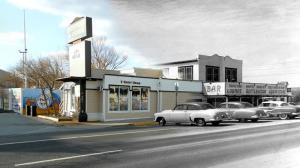 Dewey Beach has changed a lot over the years, one of the mainstays has been the Bottle & Cork. This illustration shows how the bones of the building have remained essentially unchanged since it was opened nearly 80 years ago. Karen Shaud, whose parents opened the bar in 1937, provided the black and white portion of the photo, which was take in the late 1940s. ARTWORK BY CHRISTOPHER D. FOSTER