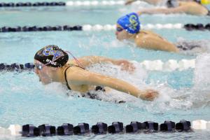 Sophomore Sarah Hyde wins the 200 individual medley with a time of 2:34.61. BY DAN COOK