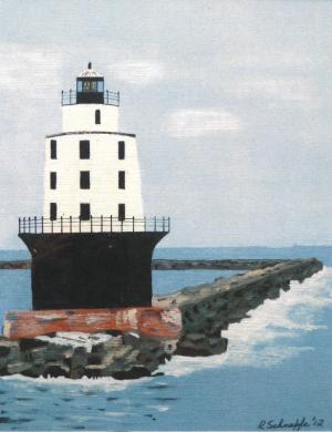 Second Harbor of Refuge Lighthouse in Delaware Bay just of Cape Henlopen. ARTWORK BY ROBERT SCHNEPFE