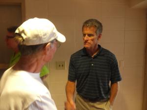 Bill Sargent, left, congratulates Paul Kuhns on his victory in the Rehoboth Beach election. BY RYAN MAVITY