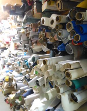 Dozens of rolls of material are stored for future use. BY CHRIS FLOOD