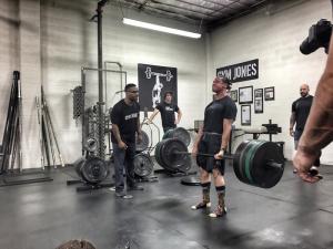Andrew McConnell gives it everything he's got in the dead lift. COURTESY GYM JONES