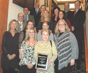 Members of the Impacting Practice at the Bedside team are pictured after receiving the Quality Award. Shown are in back (l-r) William Swain Lee; team member Julia Bane; Jeffrey M. Fried; and Dr. Stephan Fanto. In the middle are Rick Schaffner, chief operating officer; Steven Rhone, vice president of patient care; and team members Jen Mancuso, Eileen Hardy and Jamie Dickerson. In row one are team members Bridget Buckaloo, Susan Bunting, SueAnn Newsham, Dareth Penuel and Beth Richardson. In front, team Chairwoman Ann Smith is holding the award. SOURCE SUBMITTED