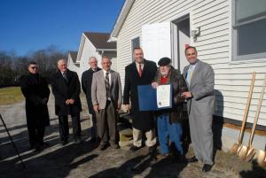 A tribute from Delaware Gov. Jack Markell was read at the groundbreaking. The Delaware State Legislature presented a tribute to Andre Beaumont, a founder and longtime board member. Shown are (l-r) Rep. Steve Smyk, R-Milton-Lewes; Rep. Dave Wilson, R-Bridgeville; Rep. Harry Kenton, R-Milford; Rep. Richard Collins, R-Millsboro; Sen. Brian Pettyjohn, R-Georgetown; Beaumont; and Sen. Ernie Lopez, R-Lewes. BY STEVEN BILLUPS