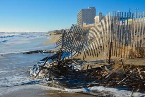 Damage is widespread to the dune and snow fence along the Rehoboth Beach Boardwalk. BY RON MACARTHUR