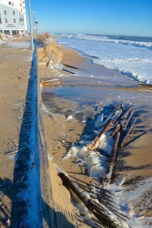 Waves break up to the Boardwalk following the storm. BY RON MACARTHUR