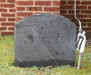 Margaret Huling's grave at the northwest corner of St. Peter's Episcopal Church is the oldest in the Lewes and Rehoboth Hundred. Huling died in February 1707. BY NICK ROTH