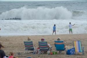 Even with northerly winds Sept. 4, big surf is still breaking along the shoreline in Rehoboth Beach. RON MACARTHUR PHOTO