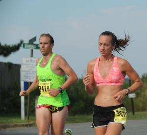 Matt Franco, left, and Kristin Zielinski. Zielinski was the first woman to finish the 10-miler. DAVE FREDERICK PHOTO