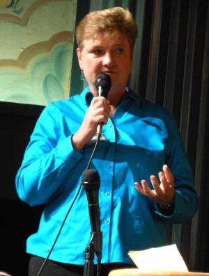 Sussex County Council District 3 candidate Leslie Ledogar, a Democrat from Lewes, answers a question. CHRIS FLOOD PHOTO