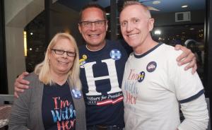 Supporting Pete and the Democratic nominee for president are (l-r) Marie Haag, Chris Beagle and Eric Engelhart.