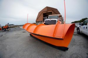 A DelDOT plow is ready to hit the roads of Sussex County if snow falls as forecast. RON MACARTHUR PHOTO
