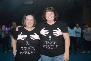 Special shirts are a theme for some of the revelers, like Rhonda Mage, left, and Denise Hill. Shrimp Feast