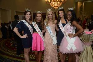 Greeting the attendees are (l-r) Miss Brandywine Jenna Hitchens, Miss Diamond State Rachel Buckler, Miss Delaware Amanda DeBus, Miss New Castle Emily Beale and Miss Hockessin Kaylynn Pride. DBCC