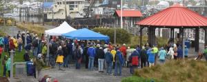 About 100 people turned up for the March for Science in Lewes Canalfront Park despite poor weather. NICK ROTH PHOTO