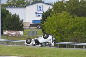The overturned vehicle was on the shoulder of the northbound lanes of Route 1 following the first crash near Nassau bridge. NICK ROTH PHOTO