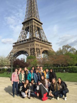 Cape High French class students visited Paris in early April. Pictured in back are (l-r) Savannah Brown, Madison Reid, Jade Shomper and Jonah Mitchell-Moore. In middle are Evie Criswell, Sammie Mason, Megha Patel, Sierra Somerville, Luke Miller, Sarah Bennett and Nikita Patel. In front are Cate Carr, Nate Linton, Sophie Schmitt, Olivia Wilson, Emma Goldfarb and Maddie Holt. PHOTO BY HOLLY CRISWELL
