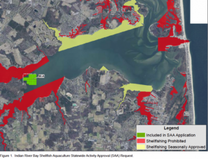 A total of 91 lease acres will be available for commercial aquaculture in Indian River Bay. IMAGE SOURCE: DNREC