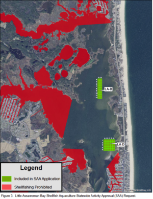 A total of 43 lease acres will be available for commercial aquaculture in Little Assawoman Bay. IMAGE SOURCE: DNREC