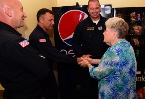 Tim McClanahan’s mother Rita, right, thanks Delaware State Police officers (l-r) Cpl. Eric Glasco, Sgt. William White and Cpl. Joseph Smith for being on site and assisting with her son after the accident.
