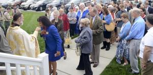 Congregants enter the newly blessed wing.