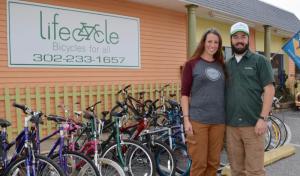 Jenn Rowan and Ben Jones refurbish used bikes and sell them for reasonable prices so everyone can afford to ride.