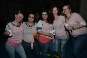 Partying in pink are (l-r) Kristin Taylor, Debra Black, Erin Berner, April Taylor and Hannah Hopkins. Shrimp Fest