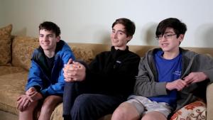 Band mates (l-r) Zach Yenovkian, Alex Boswell and Oliver Sachs take a break during rehearsal. ROB WATERS PHOTO