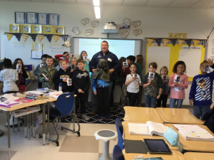 U.S. Marine Travis Wyshock visits Annette Couch’s fourth-graders. SUBMITTED PHOTO