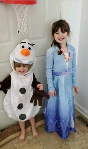 Jordan and Emily Smith dressed as favorite characters Olaf and Elsa from “Frozen.”