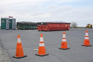 The parking lot at Roosevelt Inlet in Lewes is closed as beach cleanup continues. NICK ROTH PHOTO