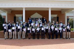 The National Art Honor Society recognizes students who have shown outstanding ability in art scholarship, character and service. Shown are in back (l-r) Worcester Prep Assistant Head of School/Head of Upper School Mike Grosso, technology teacher Nancy Raskauskas, art teacher George Zaiser and Head of School Dr. John McDonald. Inductees in the middle row are Morgan Schoch, AnnaMarie Buas, Brooke Emeigh, Marshall Mumford, Bennett Tinkler, NAHS President Hannah Brasure, NAHS Vice President Hugh Thomas Cropper IV, Austin Cannon, Brice Richins, Nick Hearne, Charlotte Catapano, Sumira Sehgal, Morgan White, Anna Williams and Grace Baeurle. Inductees in the front row are (l-r) Will Mears, Cole Lamson-Reich, Graham McColgan, John Arrington, Brugh Moore, Waverly Choy, Ava Gerachis, Summer Walke, Maddy Warren, Meredith Cummings, Bryn Elliott, Arusa Islam, Hannah Perdue, Ryan Brafman and Nathan Oltman. Not pictured are Mason Brown and Sarah Butler.