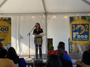 Food Bank of Delaware President and CEO Cathy Kanefsky speaks at the Nov. 17 kickoff of 302 Food Rescue.